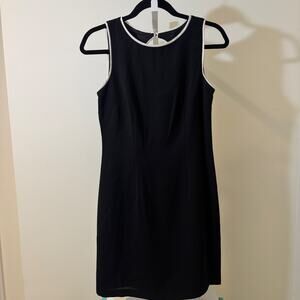 CDC Petite Black Sheath Dress Sleeveless Contrast Trim Keyhole Back Classic Work